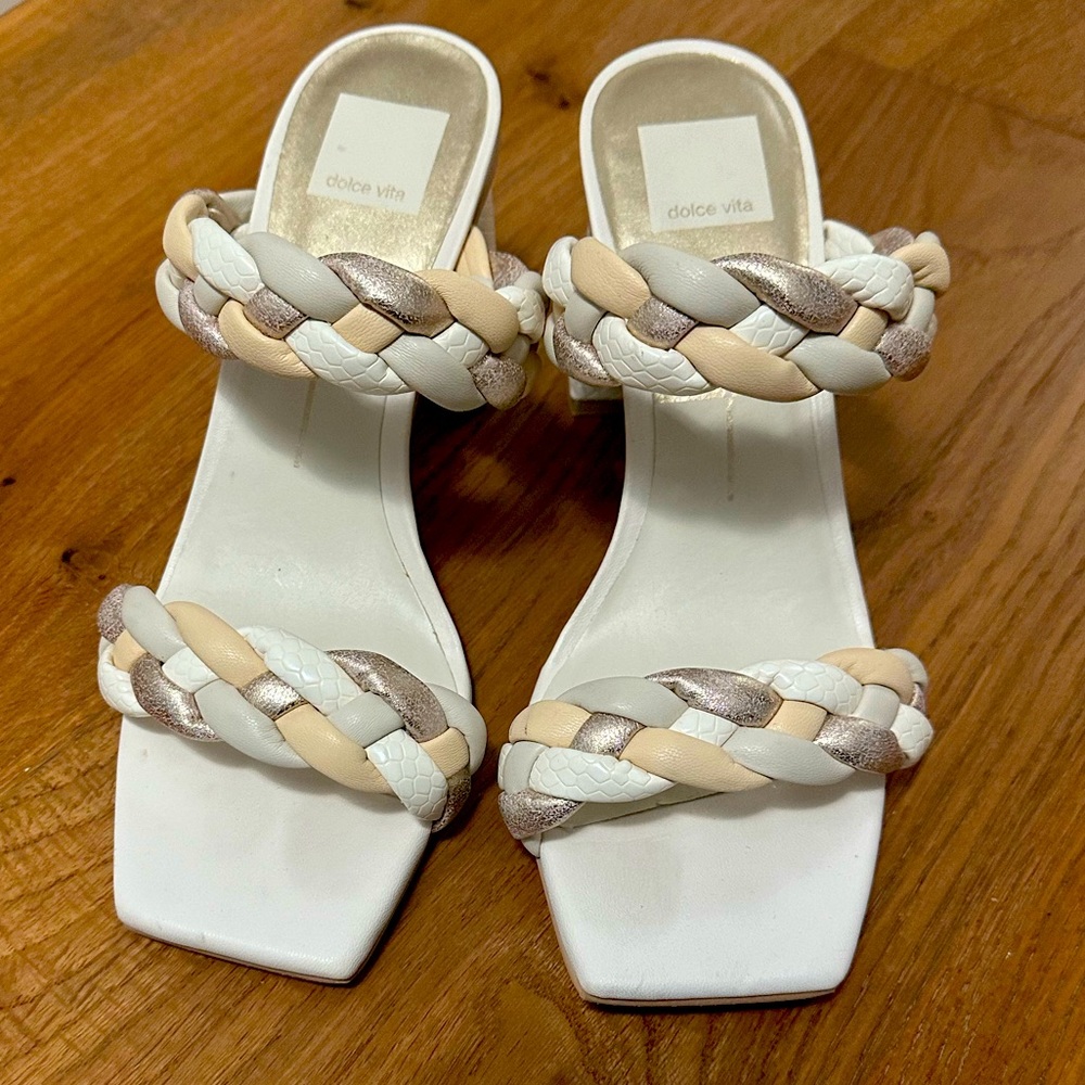Dolce vita braided heels cream, beige, and metallic size 8.5